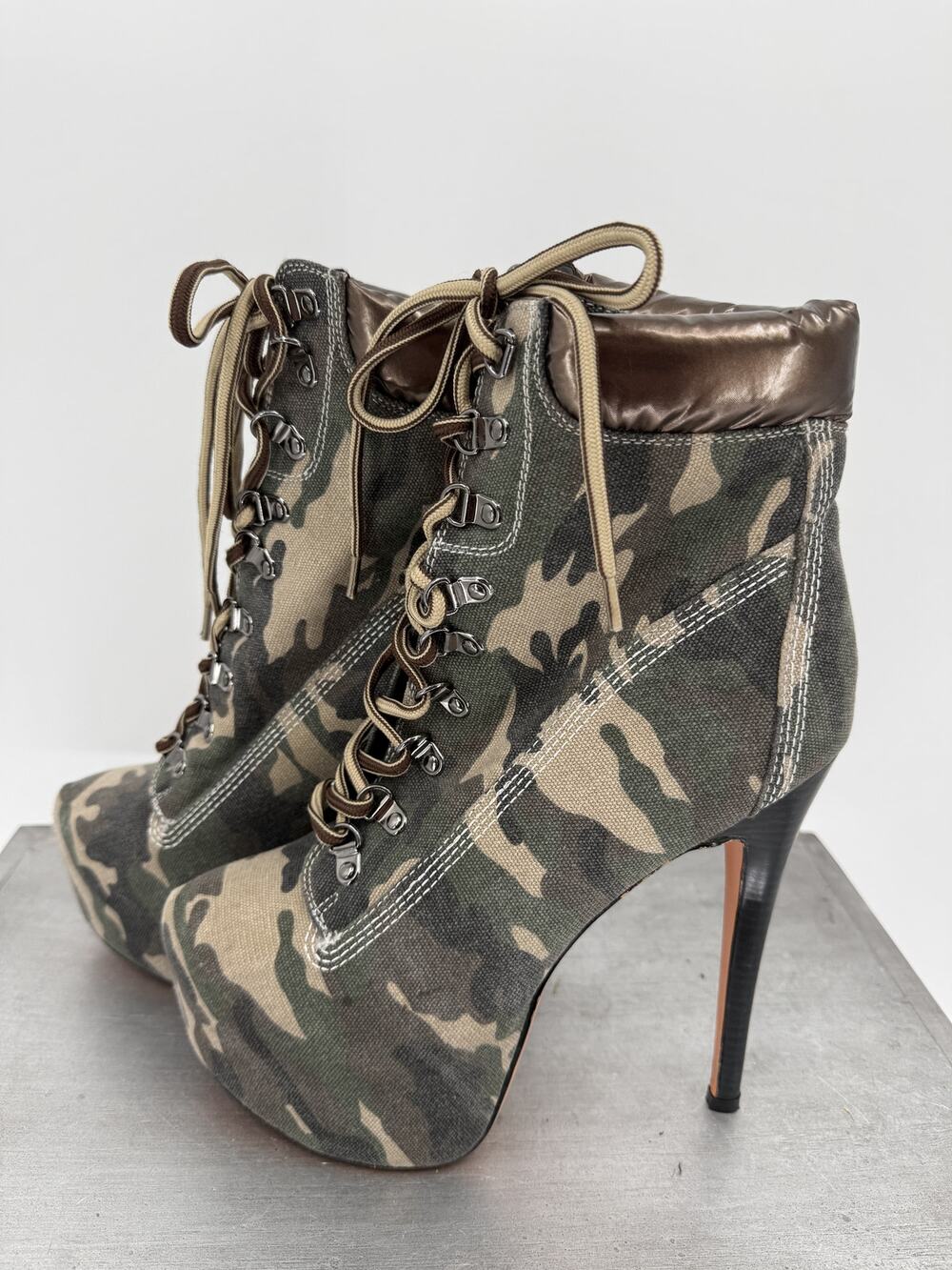 Onlymaker Women's Camo Lace-Up Platform 6" Stiletto Ankle Boots US 10 NEW
